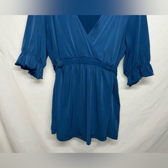 Oh Baby by Motherhood Maternity Blue Faux Wrap V-Neck Blouse Perfect for Photos - Picture 4 of 10